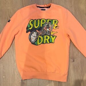 Superdry Men’s motor retro graphic  Neon Orange Graphic Crewneck Sweatshirt
